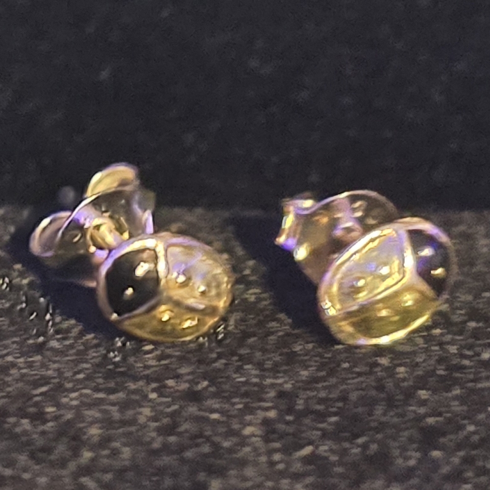 Gold and Silver Ladybug Stud Earrings